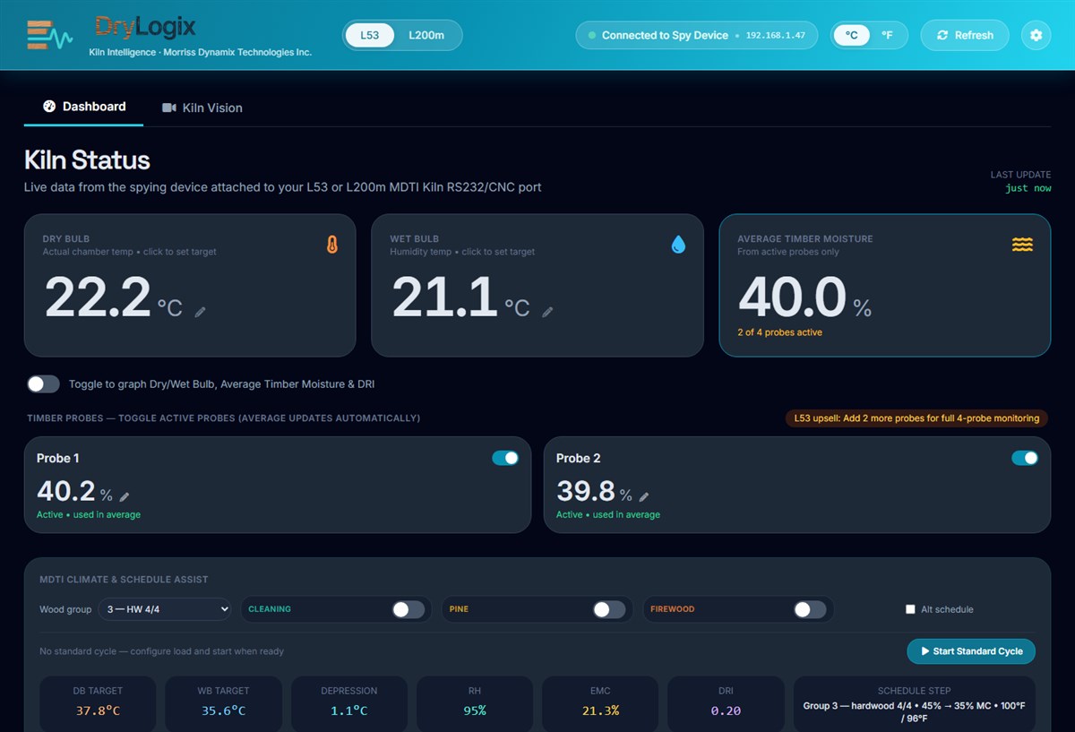 DryLogix PRO kiln status overview