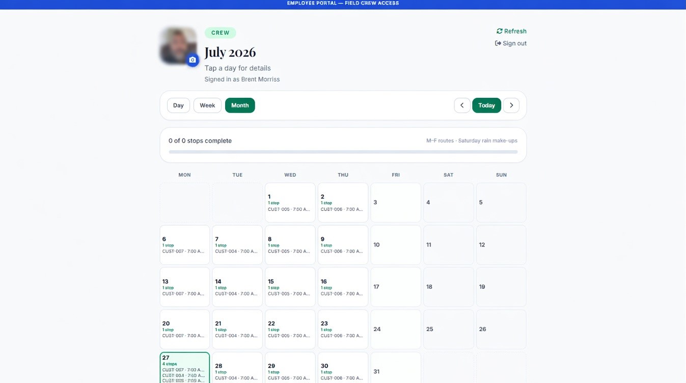 Field Service Platform — crew field schedule calendar