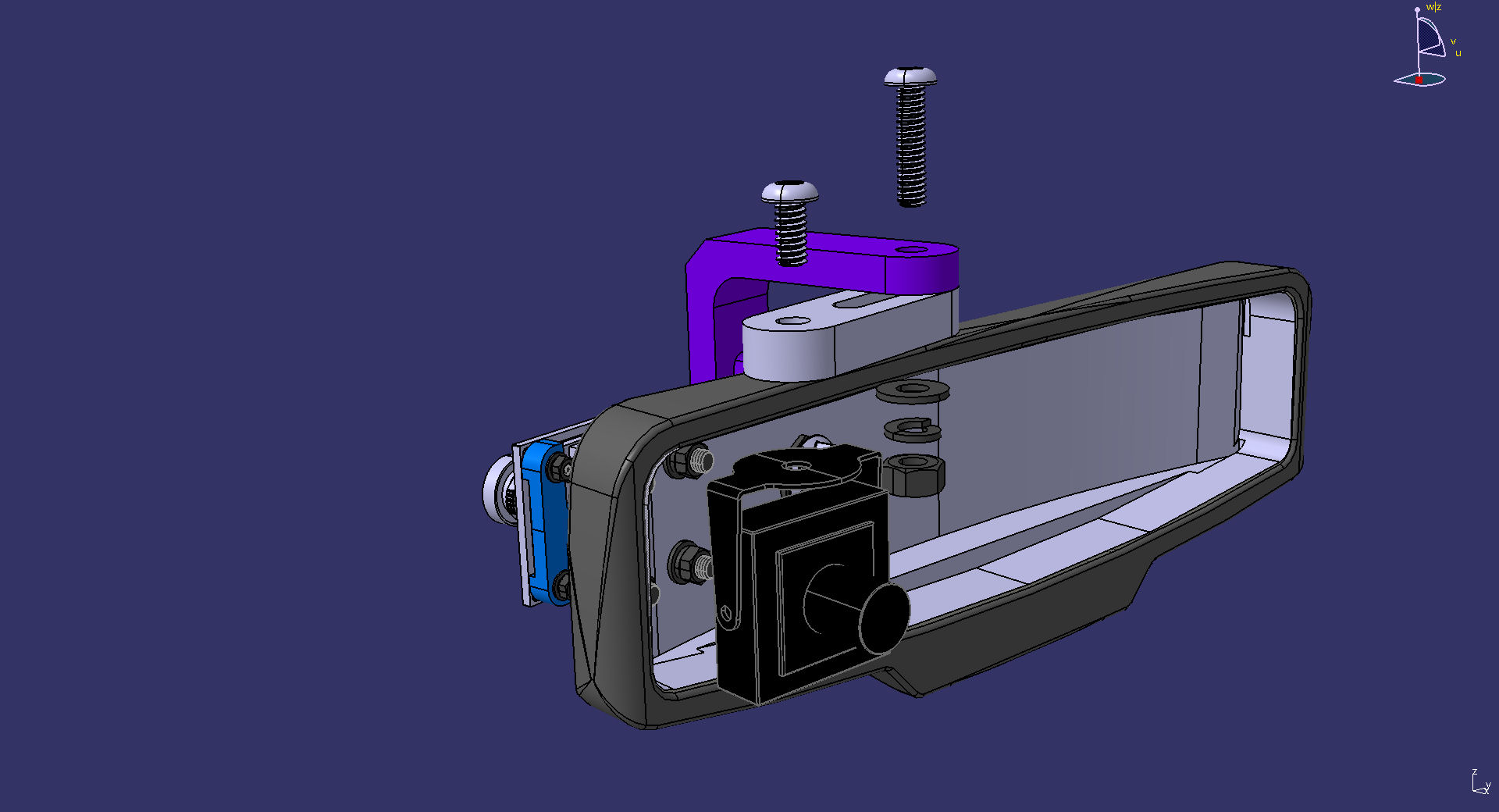 SmartShade prototype dual-camera mount on a rearview mirror